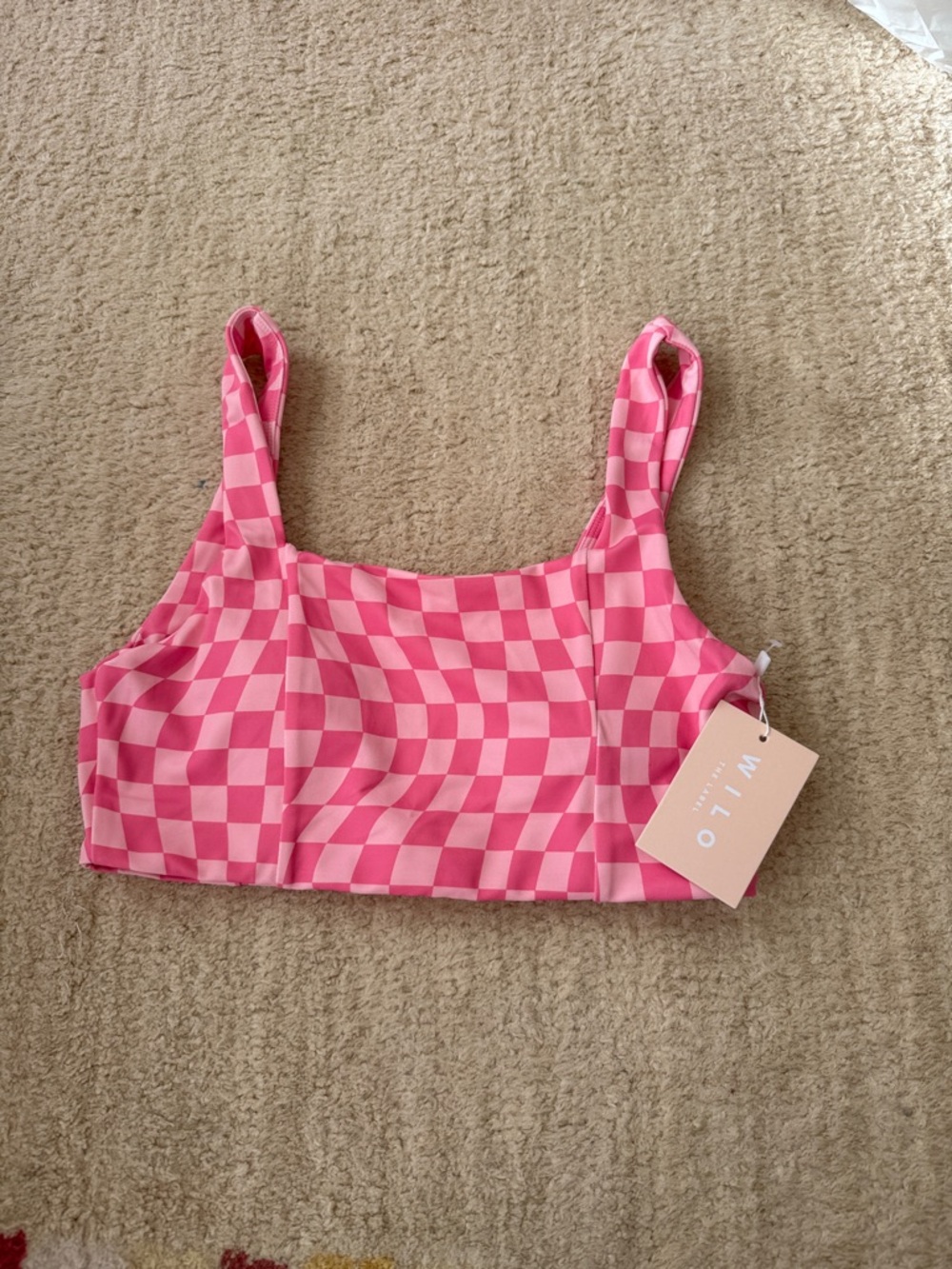 Willo Pink Checkerboard Crop Tank Top